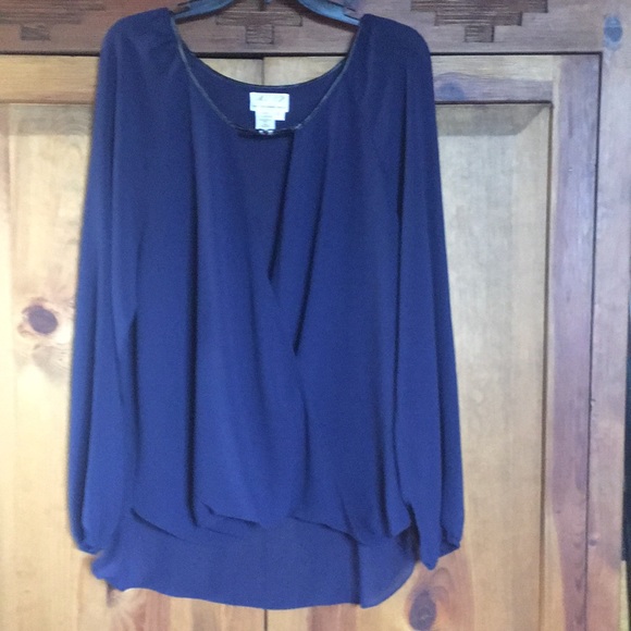 MSSP Max Studio Tops - Max Studio XL Sheer chiffon top/tunic. Dark navy. EUC.